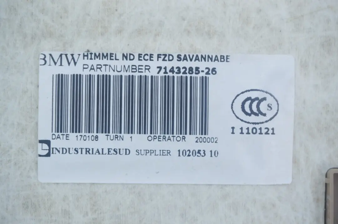 Genuine BMW 3 Series E90 Headlining Moulded Roof Lining Beige to with Part number 6960551 Genuine BMW 3 Series E90 Headlining Moulded Roof Lining Beige - SKU 6960551 - Part number 6960551