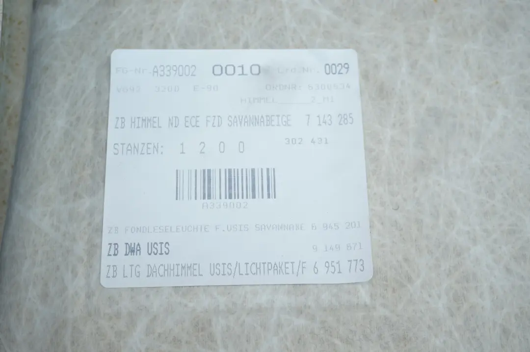 Genuine BMW 3 Series E90 Headlining Moulded Roof Lining Beige to with Part number 6960551 Genuine BMW 3 Series E90 Headlining Moulded Roof Lining Beige - SKU 6960551 - Part number 6960551