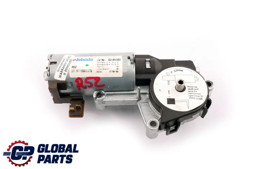 Tetto Scorrevole Pieghevole Unità Motore Webasto per Mini R52 Cabrio con numero di parte 6961172 Mini R52 Cabrio Tetto Scorrevole Pieghevole Unità Motore Webasto - SKU 6961172 - Numero di parte 6961172