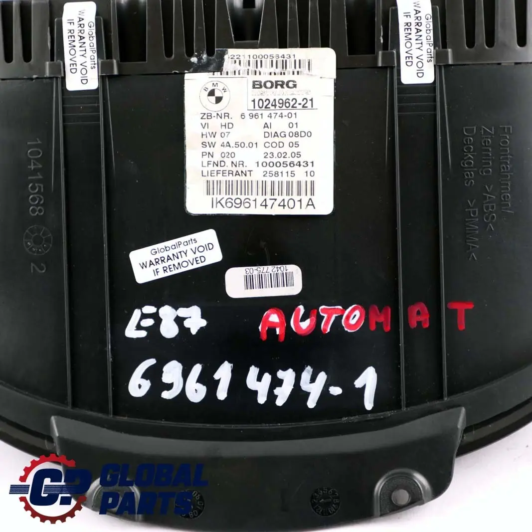 Instrument Cluster Speedo Clocks to BMW 1 Series E81 E82 E87 E88 Petrol with Part number 6961474 BMW 1 Series E81 E82 E87 E88 Petrol Instrument Cluster Speedo Clocks - SKU 6961474-1 - Part number 6961474