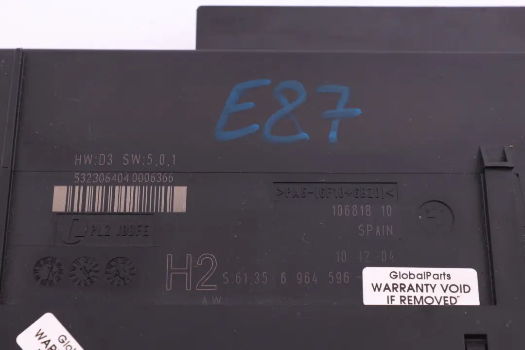 ECU Body Control Module Unit H2 PL2 JBBFE to BMW 1 Series E87 with Part number 6964596 BMW 1 Series E87 ECU Body Control Module Unit H2 PL2 JBBFE - SKU 6964596 - Part number 6964596