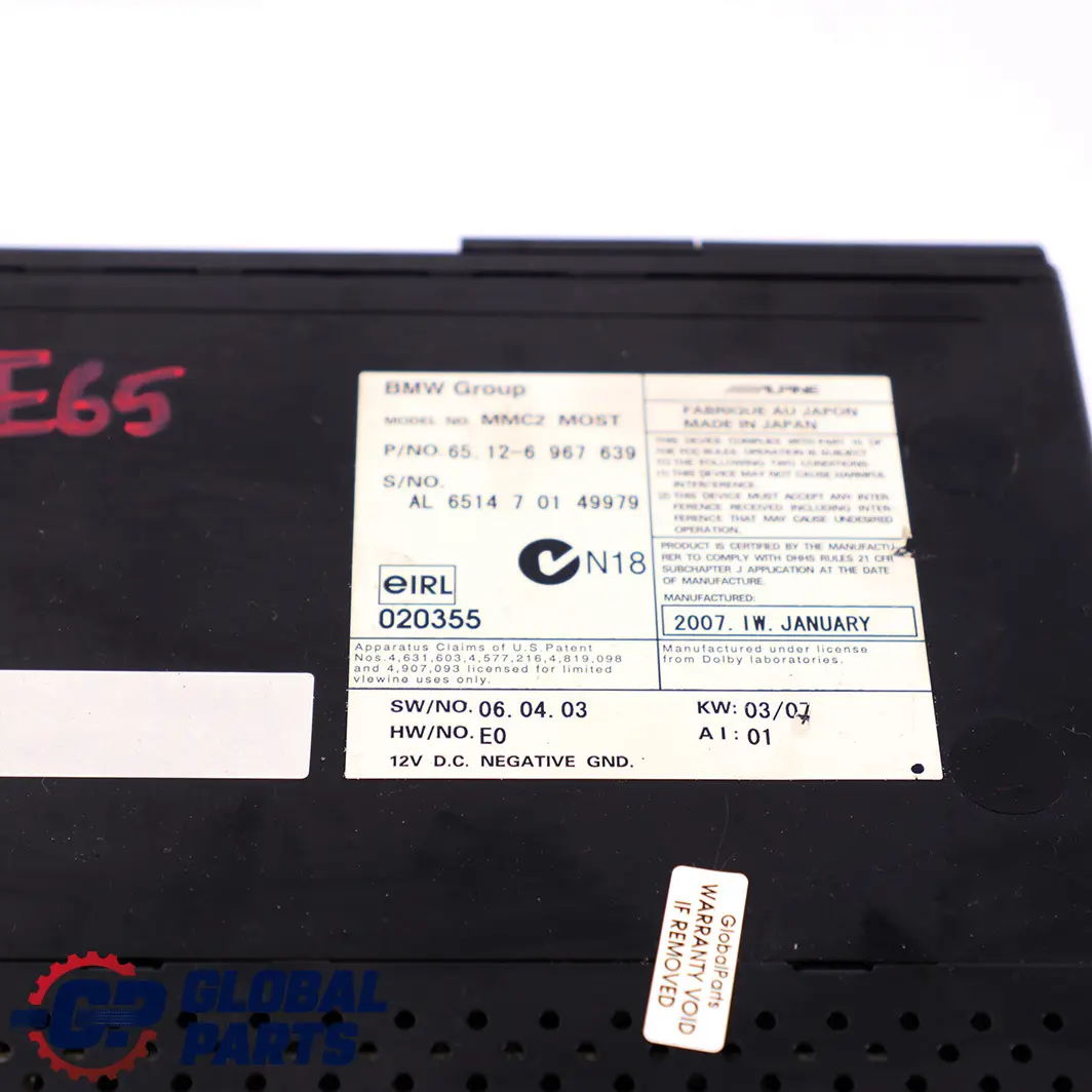 DVD CD Changer Multichanger Without Magazine to BMW 7 Series E65 E66 with Part number 6913389 BMW 7 Series E65 E66 DVD CD Changer Multichanger Without Magazine - SKU 6967639 - Part number 6913389
