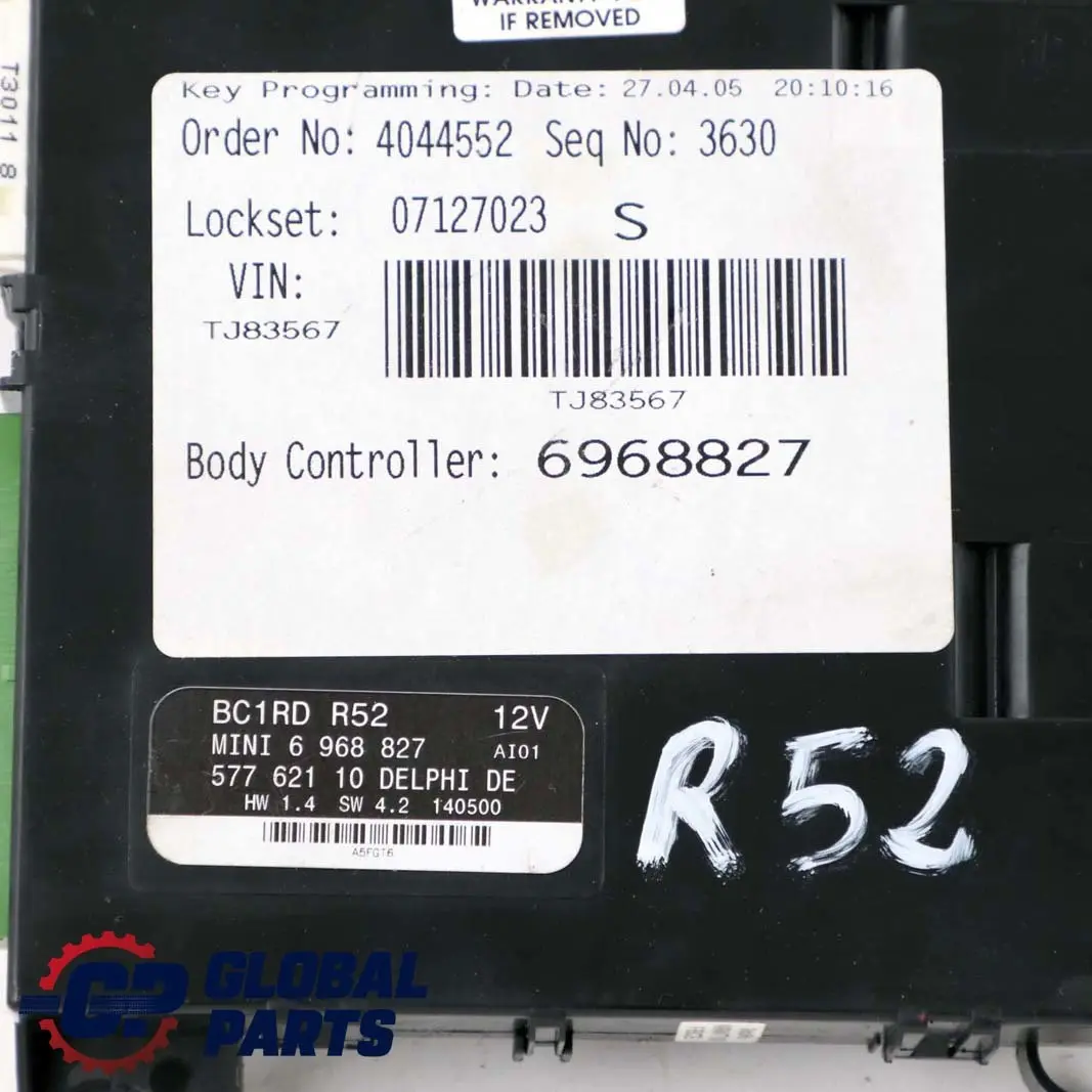 Body Control Unit Basic Module BCM to BMW Mini Cooper One R52 with Part number 6968827 BMW Mini Cooper One R52 Body Control Unit Basic Module BCM - SKU 6968827 - Part number 6968827