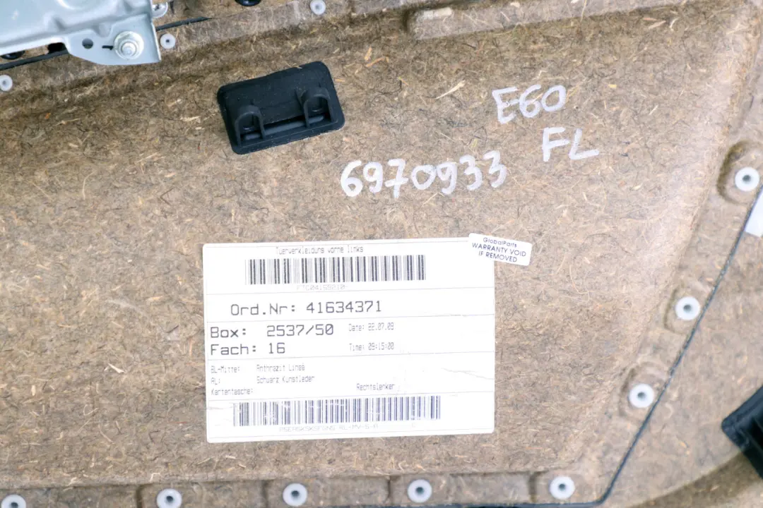 Door Card Lining Cloth Trim Panel Front Left N/S Anthracite to BMW 5 Series E60 E61 with Part number 6970933 BMW 5 Series E60 E61 Door Card Lining Cloth Trim Panel Front Left N/S Anthracite - SKU 6970933 - Part number 6970933