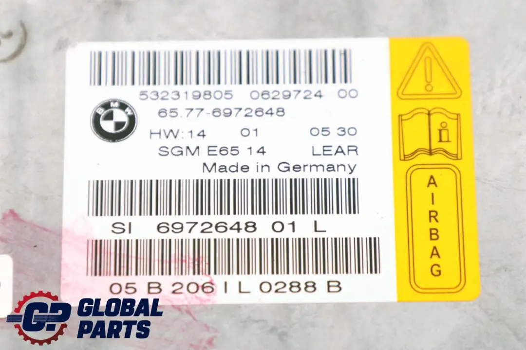 Airbag ECU Control Unit Gateway Module to BMW 7 Series E65 E66 with Part number 6967658 BMW 7 Series E65 E66 Airbag ECU Control Unit Gateway Module - SKU 6972648 - Part number 6967658