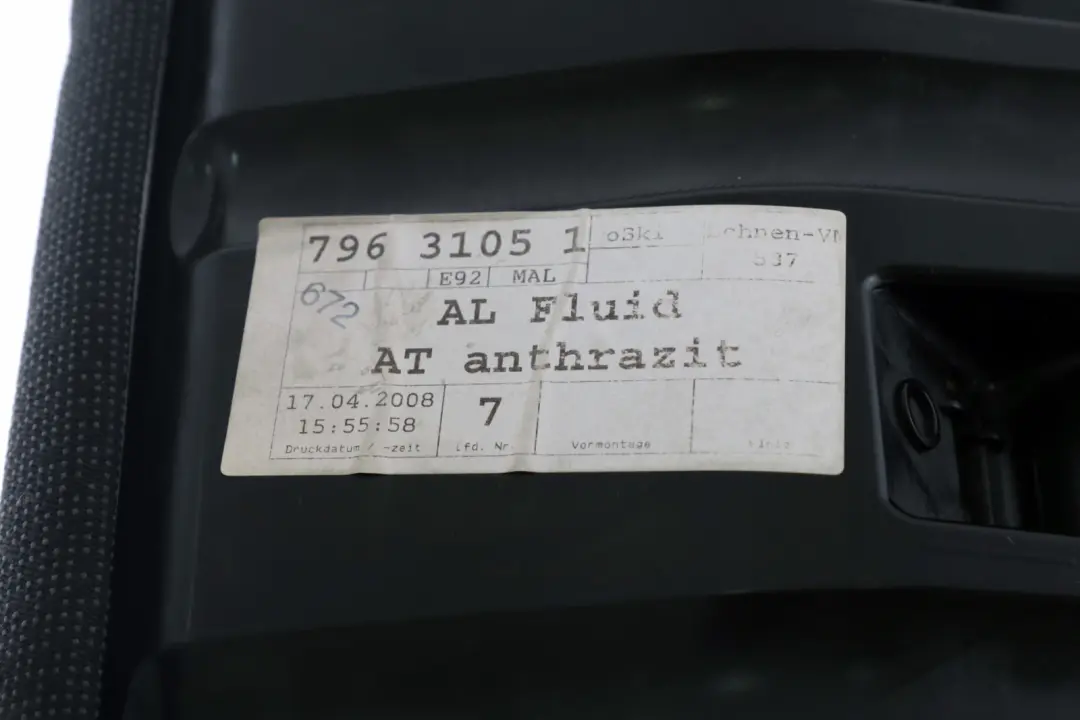 Tessuto Antracite Nero Coprisedile Posteriore Divano Sinistro per BMW E92 con numero di parte 6972855 BMW E92 Tessuto Antracite Nero Coprisedile Posteriore Divano Sinistro - SKU 6972855 - Numero di parte 6972855