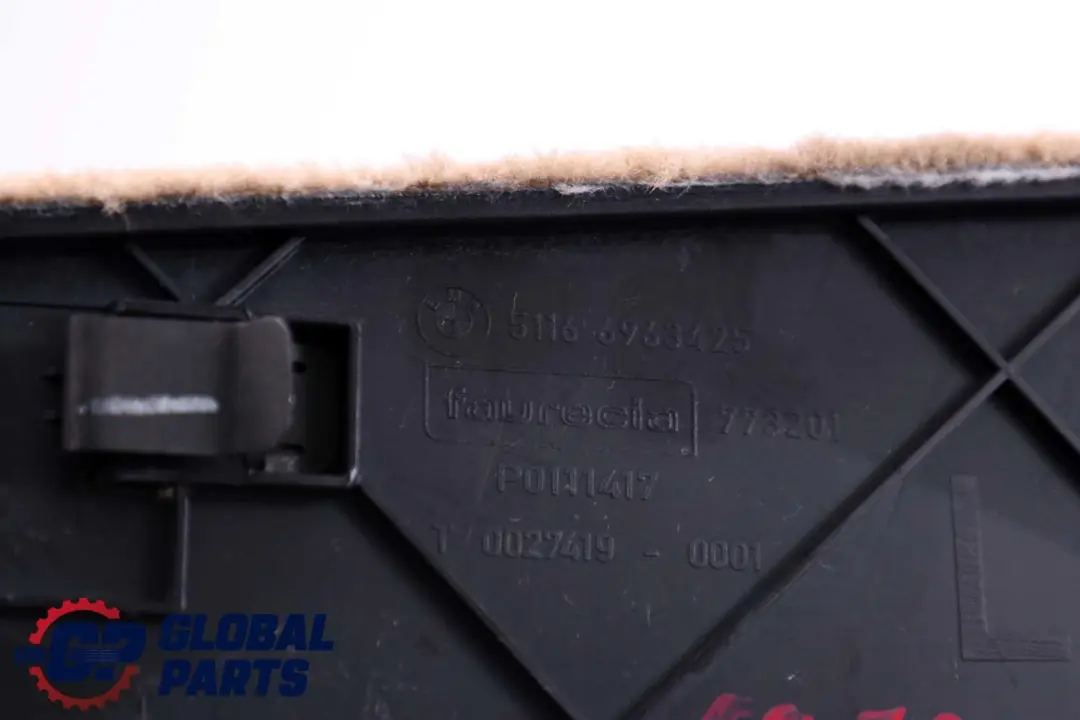 Panel Embellecedor Consola Central Trasera Izquierda Beige para BMW E70 E71 con número de pieza 6963425 BMW E70 E71 Panel Embellecedor Consola Central Trasera Izquierda Beige - SKU 6973501 - Número de pieza 6963425