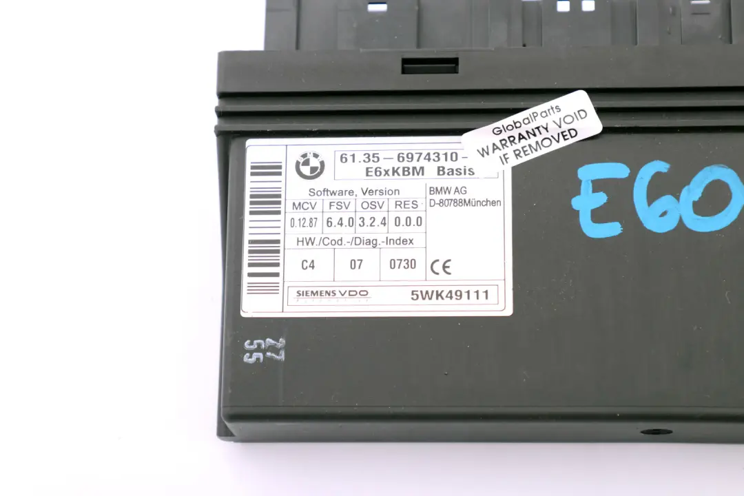 BMW 5 6 Series E60 E63 E64 Body Control Module ECU Control Unit - SKU 6974310 - Part number 6974310
