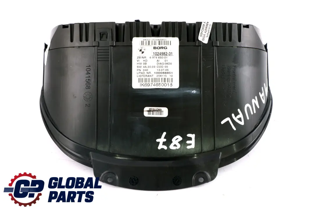 Instrument Cluster Speedo Clocks Manual to BMW 1 Series E81 E87 D Diesel with Part number 6974650 BMW 1 Series E81 E87 D Diesel Instrument Cluster Speedo Clocks Manual - SKU 6974650 - Part number 6974650