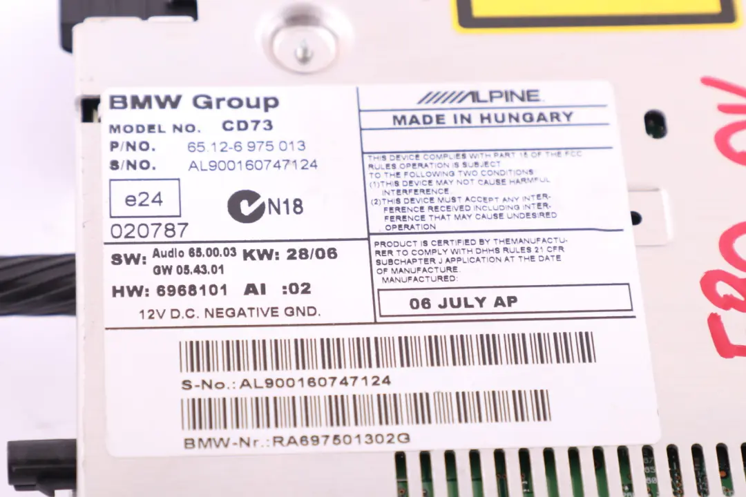 Radio Professionale CD per BMW E90 con numero di parte 6975013 BMW E90 Radio Professionale CD - SKU 6975013 - Numero di parte 6975013