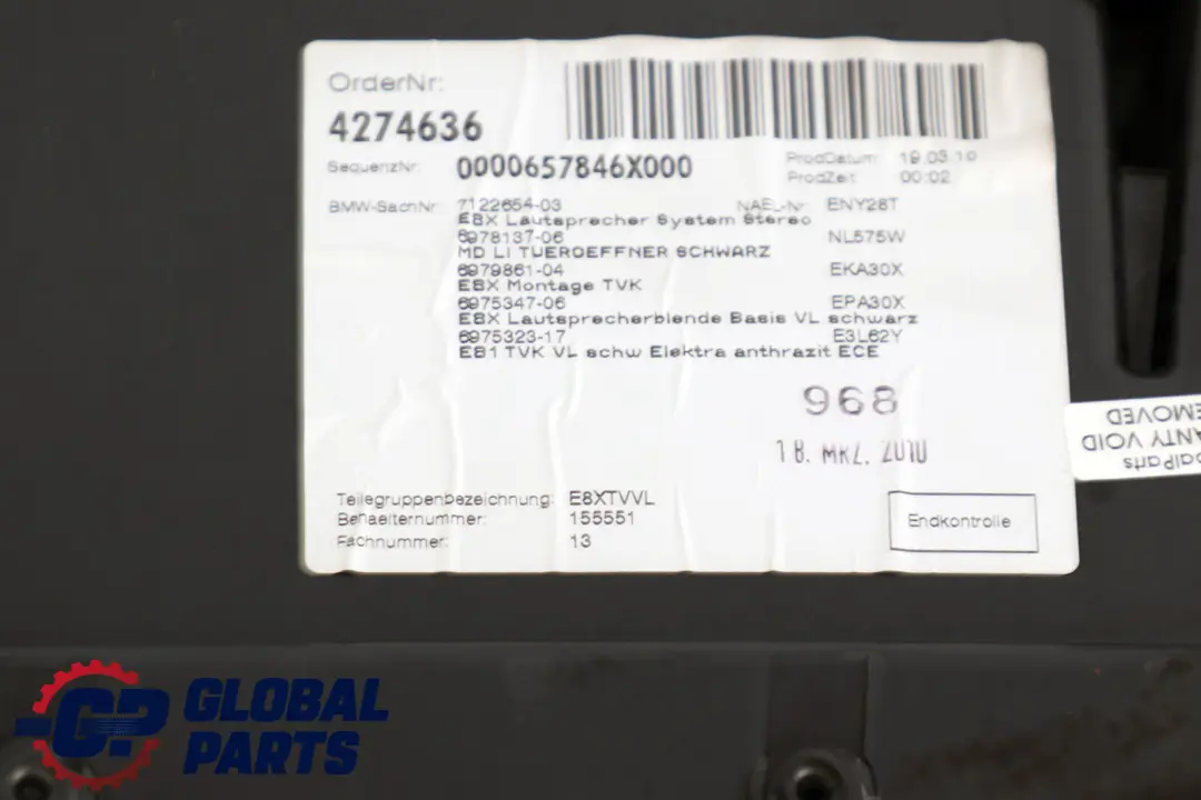 BMW 1 E81 E82 Lateral Revetement Tissu a L'Avant Gauche Elektra Anthracite - SKU 6975323 - Numéro de pièce 6975323