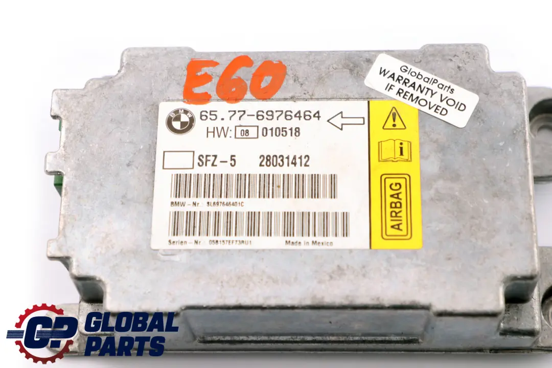 Airbag ECU Control Unit Centre Vehicle Sensor to BMW 5 6 Series E60 E61 E63 with Part number 6941018 BMW 5 6 Series E60 E61 E63 Airbag ECU Control Unit Centre Vehicle Sensor - SKU 6976464 - Part number 6941018