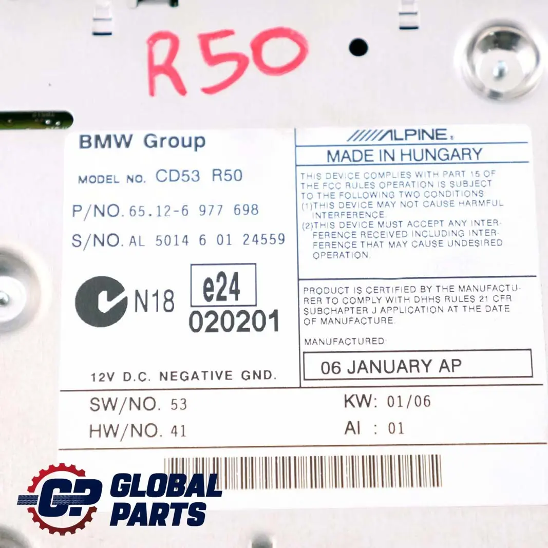 Radio Boost CD Player Stereo Unit 6512 to BMW Mini Cooper R50 R53 with Part number 6977698 BMW Mini Cooper R50 R53 Radio Boost CD Player Stereo Unit 6512 - SKU 6977698 - Part number 6977698