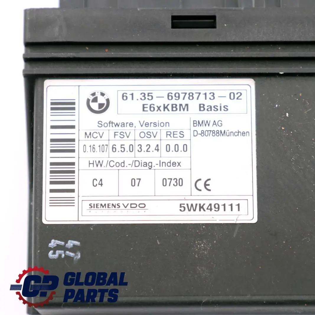 Karosseriemodul Modul Steuergerät KBM Basis für BMW 5 er E60 mit Teilenummer 6978713 BMW 5 er E60 Karosseriemodul Modul Steuergerät KBM Basis - SKU 6978713 - Teilenummer 6978713