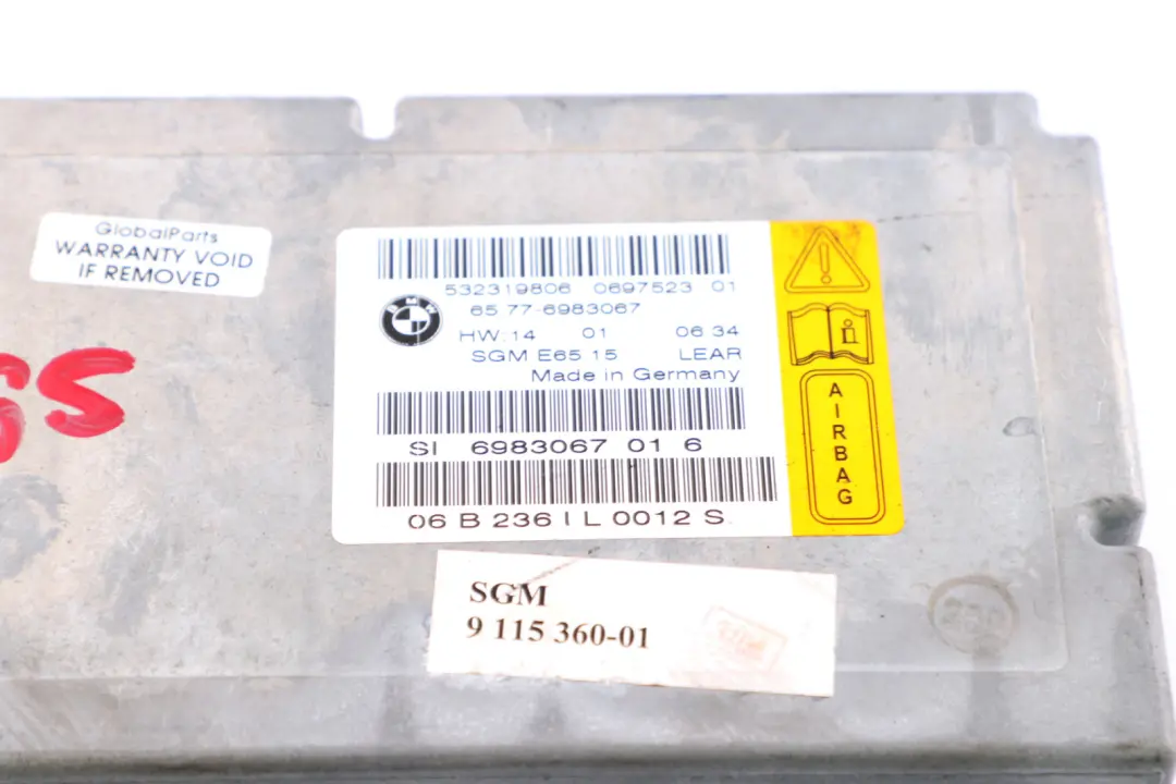 Airbag ECU Unidad de Control Módulo Gateway para BMW E66 E67 con número de pieza 6975682 BMW E66 E67 Airbag ECU Unidad de Control Módulo Gateway - SKU 6983067 - Número de pieza 6975682