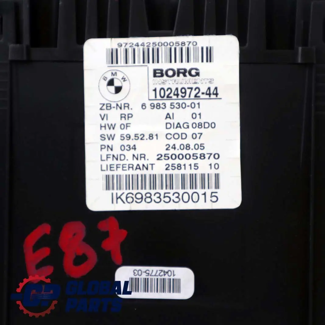 N52 Instrument Cluster Speedo Clocks MPH Manual to BMW 1 Series E87 130i with Part number 6983530 BMW 1 Series E87 130i N52 Instrument Cluster Speedo Clocks MPH Manual - SKU 6983530 - Part number 6983530