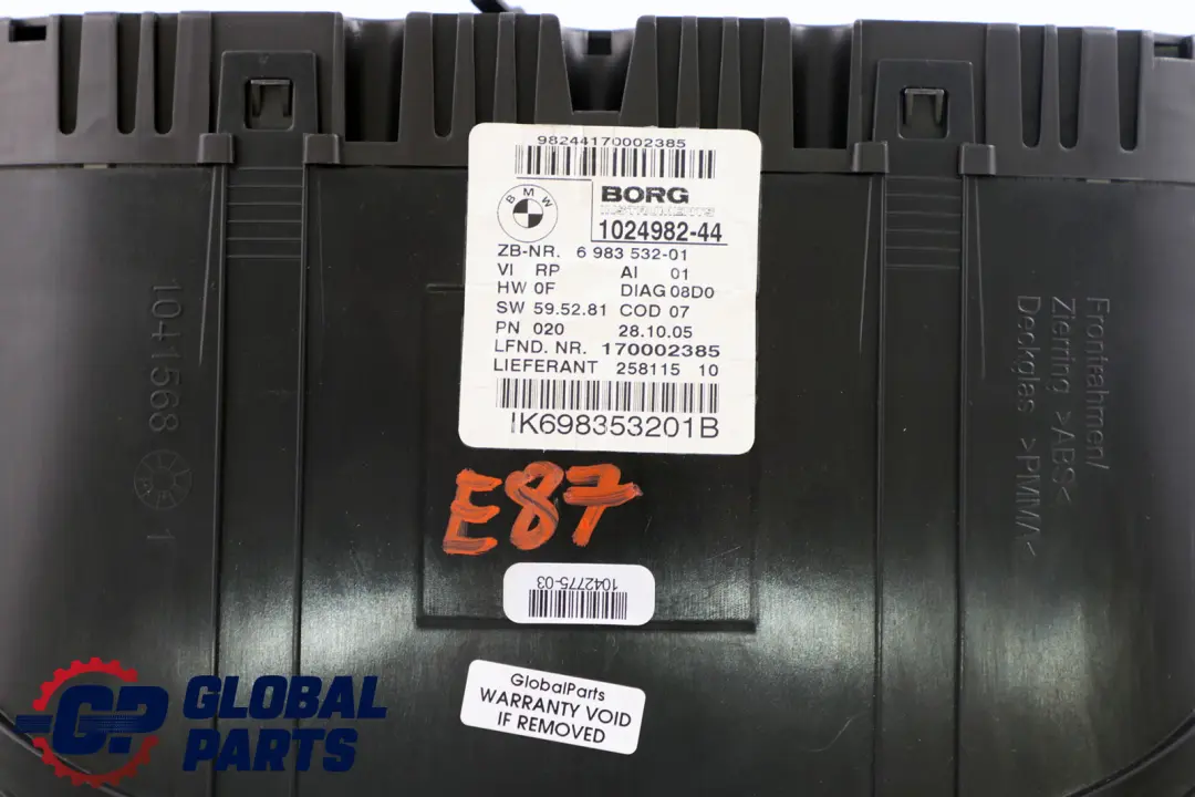 Instrument Cluster Speedo Clocks Manual to BMW 1 SERIES E81 E82 E87 Diesel with Part number 62106983532 BMW 1 SERIES E81 E82 E87 Diesel Instrument Cluster Speedo Clocks Manual - SKU 6983532 - Part number 62106983532