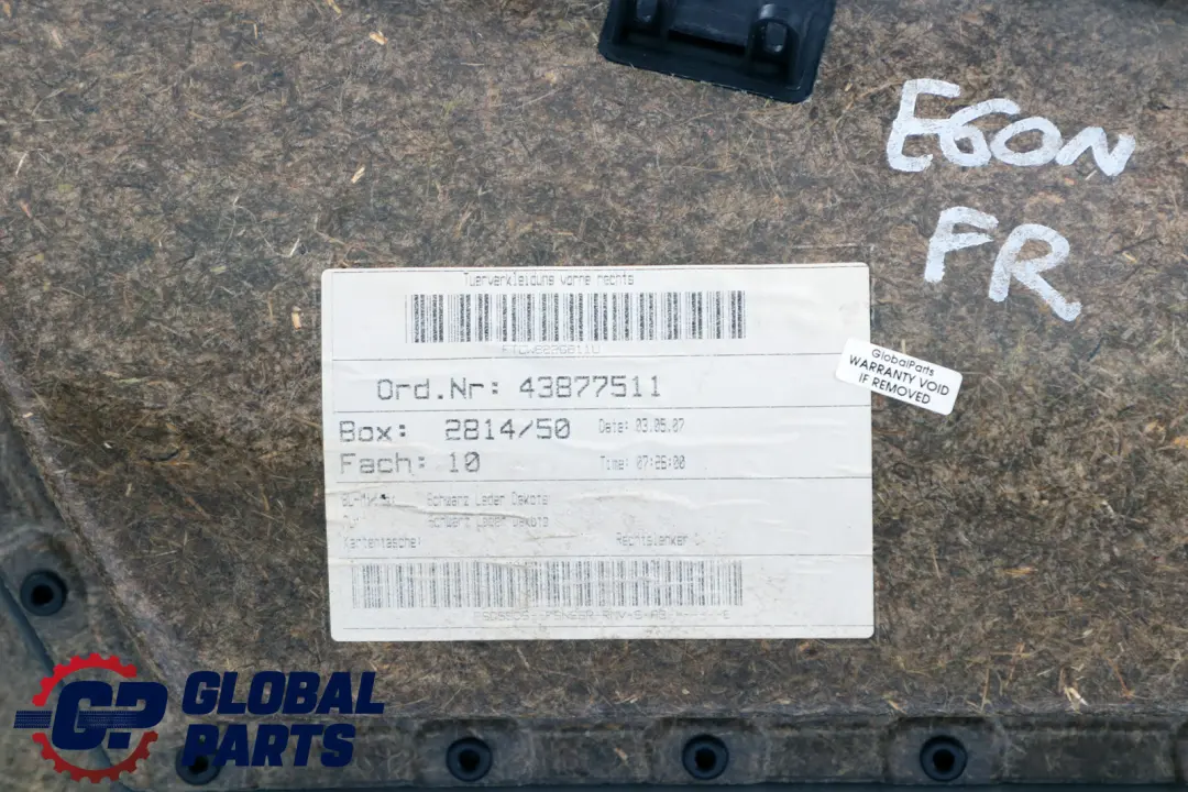 Front Right O/S Door Card Lining Leather Panel Black to BMW 5 Series E60 E61 LCI with Part number 6983614 BMW 5 Series E60 E61 LCI Front Right O/S Door Card Lining Leather Panel Black - SKU 6983614 - Part number 6983614