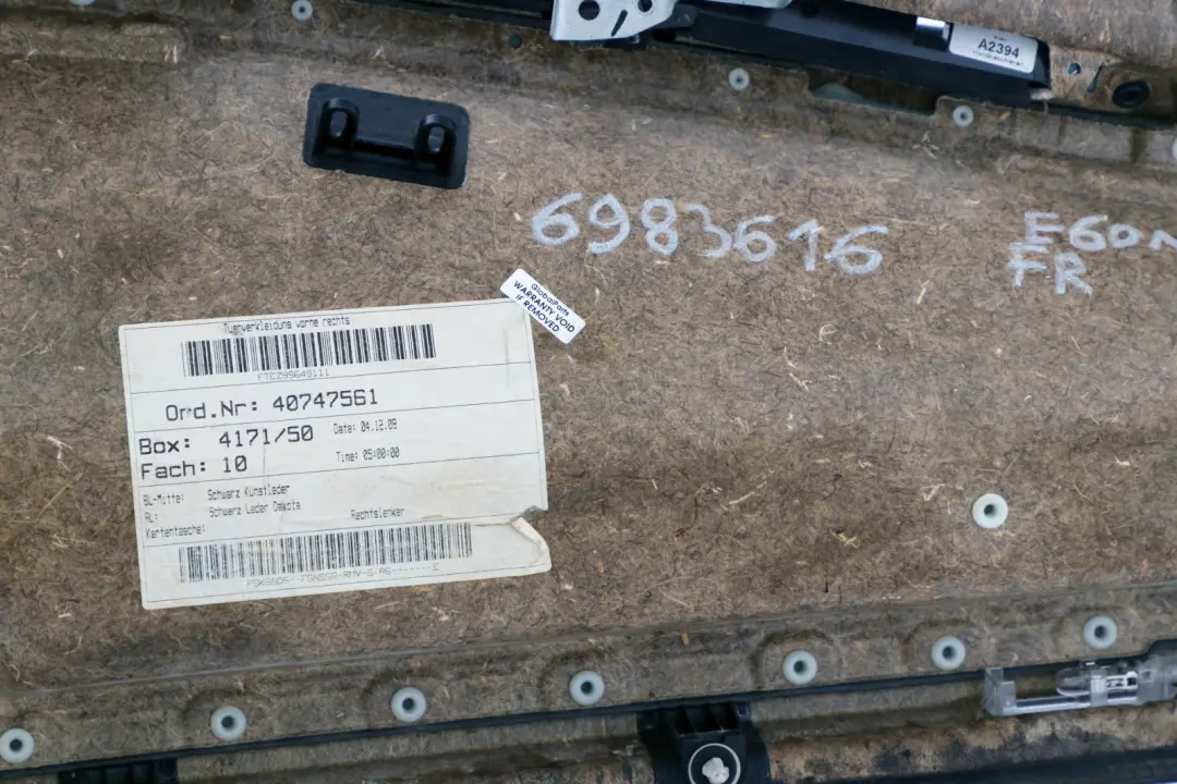 Front Right O/S Door Card Lining Leather Panel Black to BMW 5 Series E60 E61 LCI with Part number 6983616 BMW 5 Series E60 E61 LCI Front Right O/S Door Card Lining Leather Panel Black - SKU 6983616 - Part number 6983616