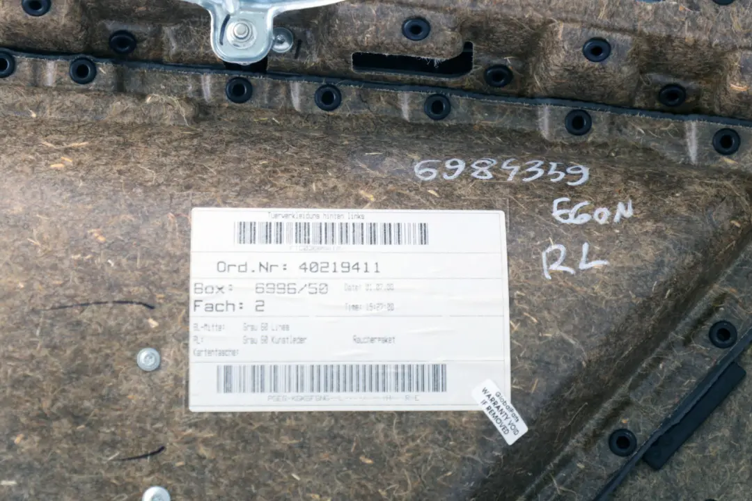 BMW 5 er E60 E61 LCI Türverkleidung Stoff Hinten Links Grau - SKU 6984359 - Teilenummer 6984359