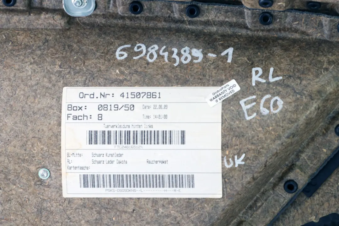 BMW 5 Serie E60 E61 1 LCI Panneau Portieres Cuir Arriere Gauche Noir - SKU 6984389-1 - Numéro de pièce 6984389
