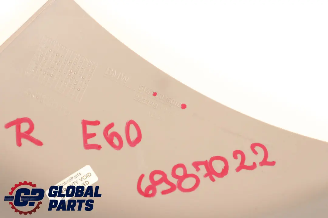 Strip Entrance Inner Rear Right Cream Beige O/S to BMW 5 Series E60 E61 LCI Cover with Part number 6987022 BMW 5 Series E60 E61 LCI Cover Strip Entrance Inner Rear Right Cream Beige O/S - SKU 6987022 - Part number 6987022