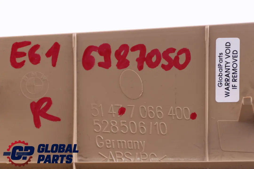 Kofferraum Verkleidung Abdeckung Hinten Rechts Cremebeige für BMW 5 er E61 LCI mit Teilenummer 6987050 BMW 5 er E61 LCI Kofferraum Verkleidung Abdeckung Hinten Rechts Cremebeige - SKU 6987050 - Teilenummer 6987050