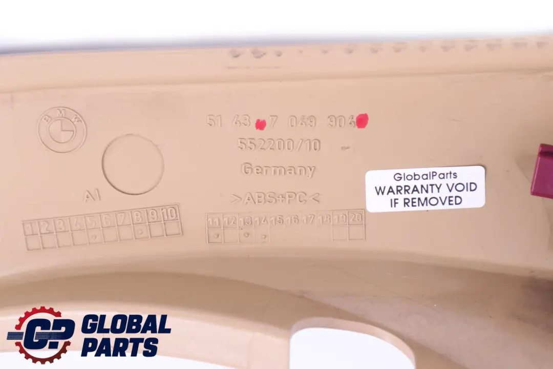 Trim Panel Column Cover Rear Right O/S Cremebeige 7049904 to BMW 5 Series E61 with Part number 6987124 BMW 5 Series E61 Trim Panel Column Cover Rear Right O/S Cremebeige 7049904 - SKU 6987124 - Part number 6987124