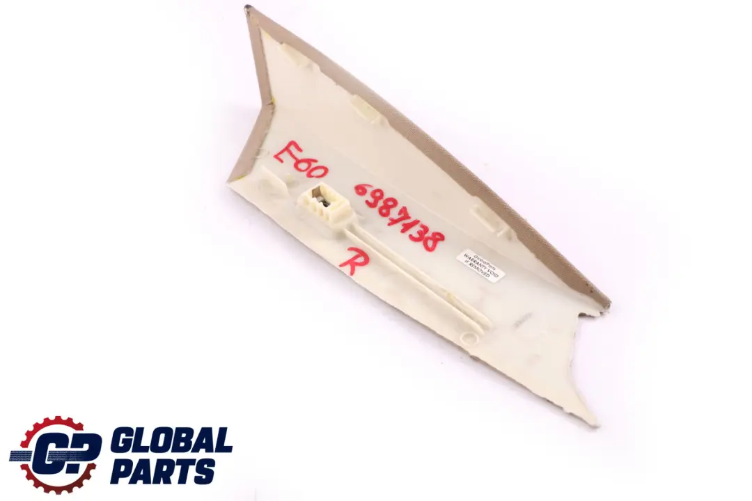 Trim panel C-Column Rear Right O/S Creme Beige 7061344 to BMW 5 SERIES E61 LCI with Part number 6987138 BMW 5 SERIES E61 LCI Trim panel C-Column Rear Right O/S Creme Beige 7061344 - SKU 6987138 - Part number 6987138