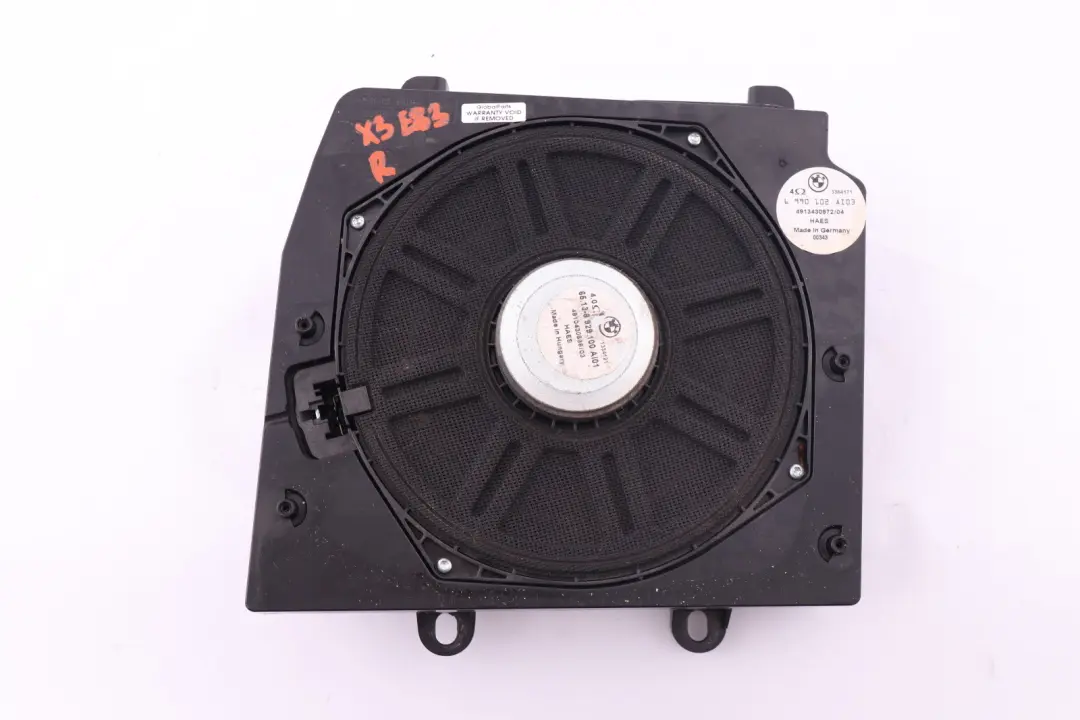 Stereo Audio System Right Central Bass Speaker O/S to BMW X3 Series E83 with Part number 6990102 BMW X3 Series E83 Stereo Audio System Right Central Bass Speaker O/S - SKU 6990102 - Part number 6990102