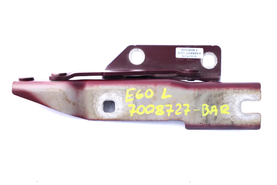 Izquierdo Capó Bisagra Barbera Rojo A39 para BMW E60 E61 LCI Motor con número de pieza 7008727 BMW E60 E61 LCI Motor Izquierdo Capó Bisagra Barbera Rojo A39 - SKU 7008727-BAR - Número de pieza 7008727