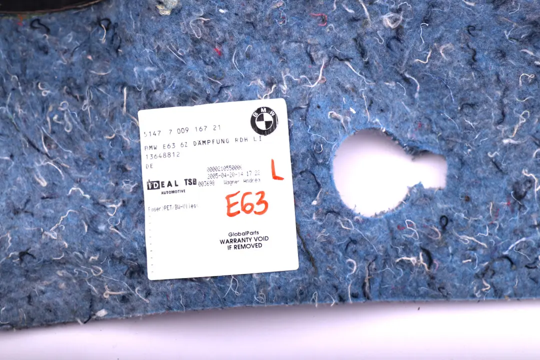BMW E63 LCI Son Insulatng Coffre Roue Logement Gauche - SKU 7009167 - Numéro de pièce 7009167