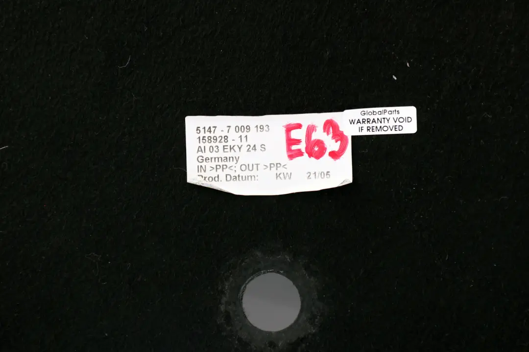 Maletero Tapa Maletero Piso Alfombra Panel para BMW E63 E64 con número de pieza 7009193 BMW E63 E64 Maletero Tapa Maletero Piso Alfombra Panel - SKU 7009193 - Número de pieza 7009193