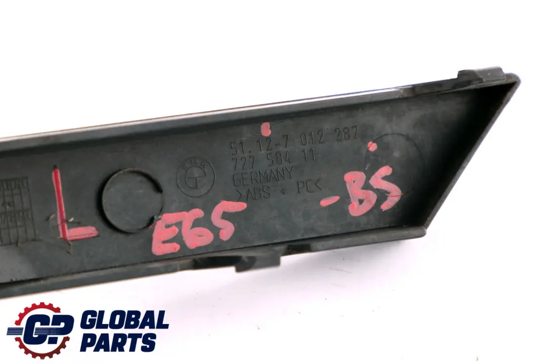 Left Bumper Finisher Moulding Trim N/S Black Sapphire to BMW 7 Series E65 Rear with Part number 7012287 BMW 7 Series E65 Rear Left Bumper Finisher Moulding Trim N/S Black Sapphire - SKU 7012287-BS - Part number 7012287