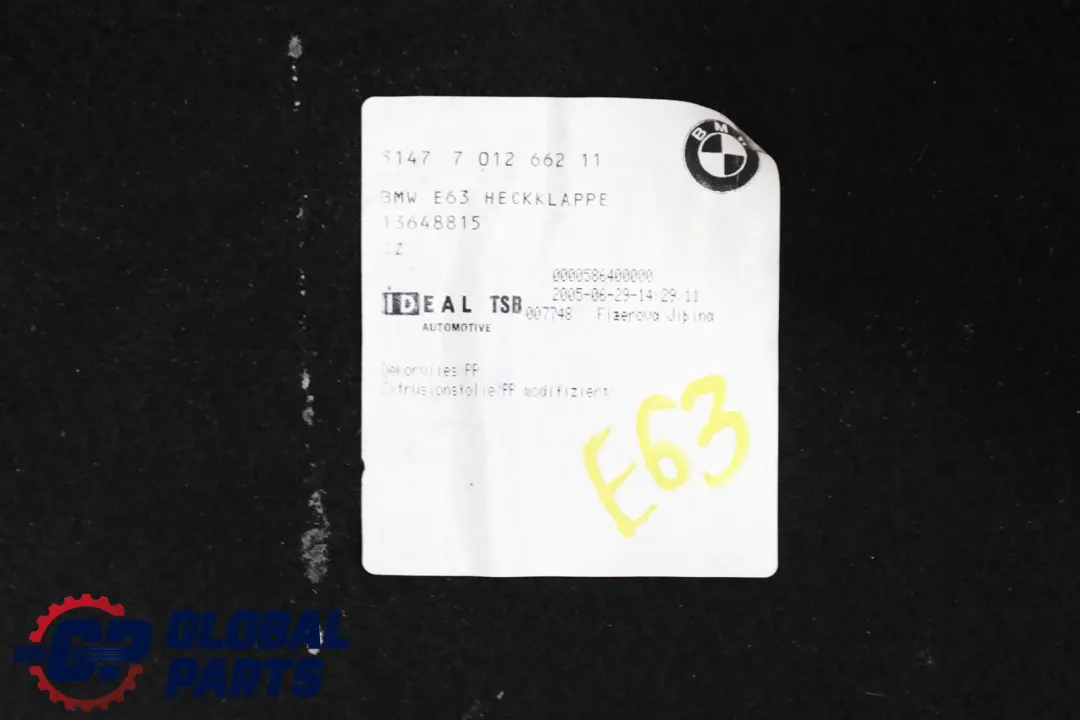 Embellecedor Tapa Maletero Tapa Bota para BMW E63 con número de pieza 7188772 BMW E63 Embellecedor Tapa Maletero Tapa Bota - SKU 7012662 - Número de pieza 7188772