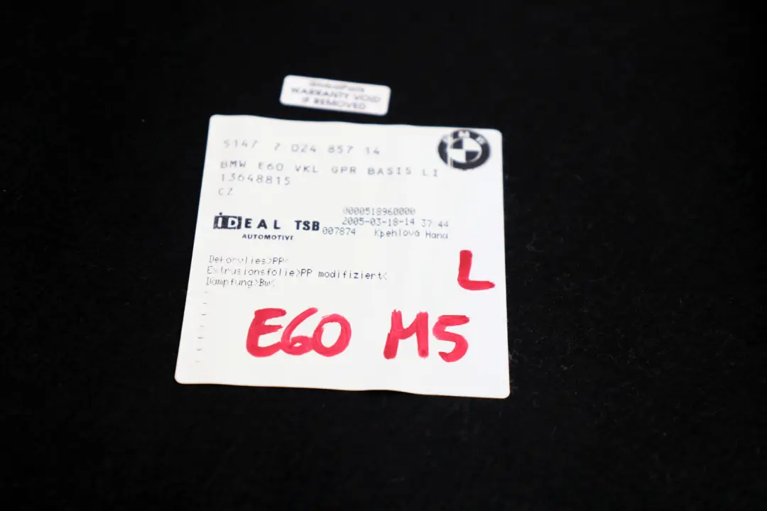 Panel Wheel Housing Part Trunk Left N/S BMW 5 Series E60 E60N - SKU 7024857 - Part number 7024857