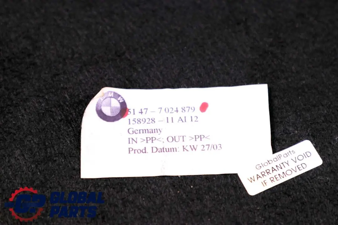 BMW E60 Podłoga Wykładzina Bagażnika - SKU 7024879 - Numer Części 7024879