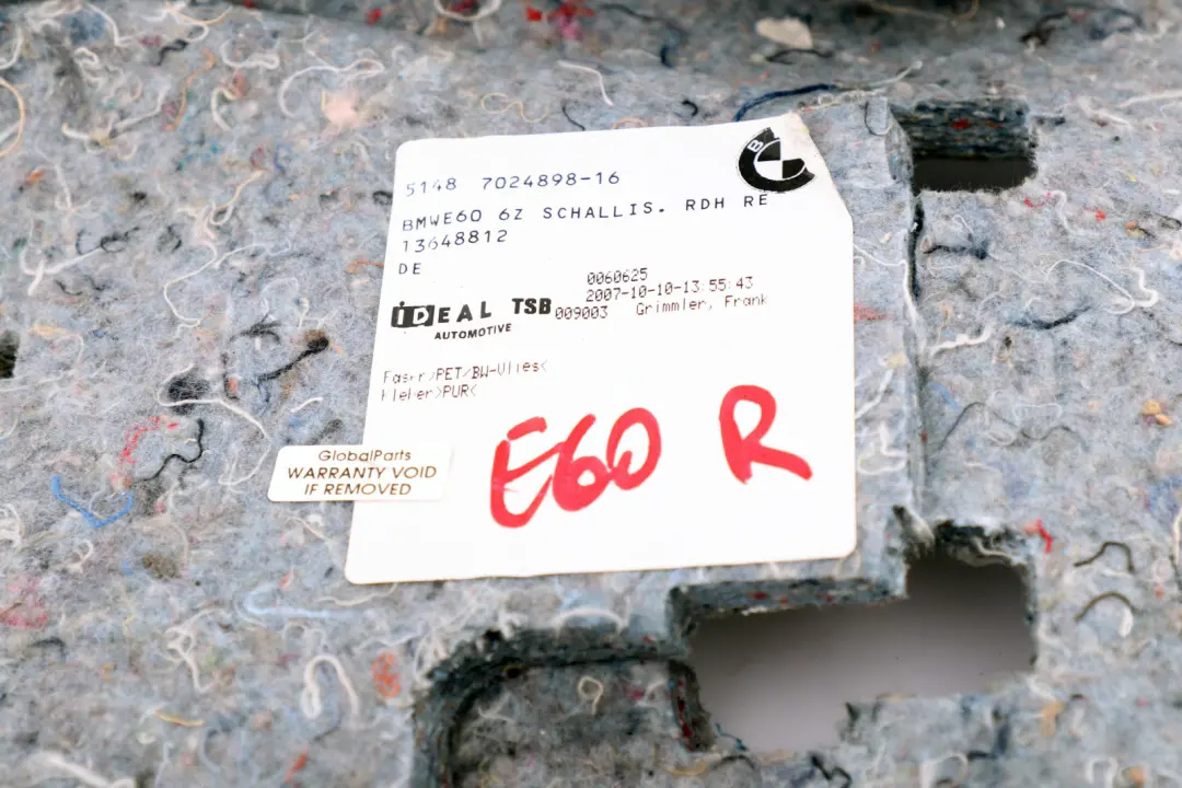 BMW E60 Wygłuszenie Izolacja Bagażnika Prawy Tył - SKU 7024898 - Numer Części 7024898