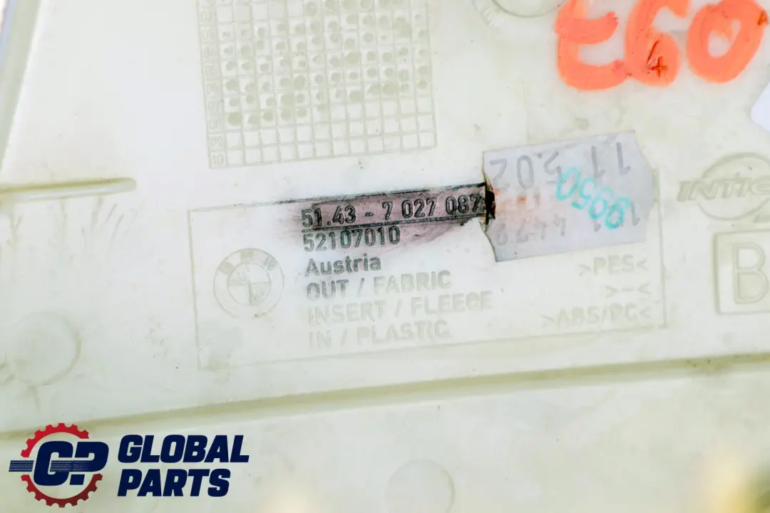 BMW 5 Series E60 E60N E61 E61N Top Left B-column Trim Panel Himmelgrau Grey N/S - SKU 7027087-1 - Part number 51437027087