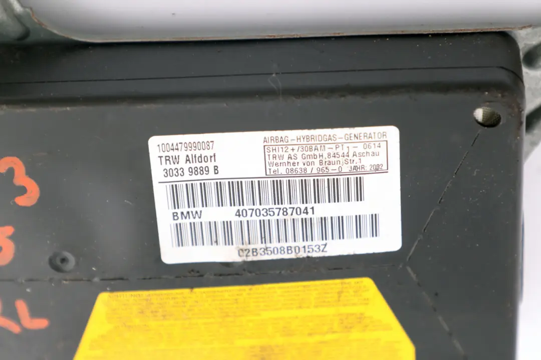 Left Door N/S Airbag Module to BMW 3 X5 Series E46 E53 Rear with Part number 7035787 BMW 3 X5 Series E46 E53 Rear Left Door N/S Airbag Module - SKU 7035787 - Part number 7035787