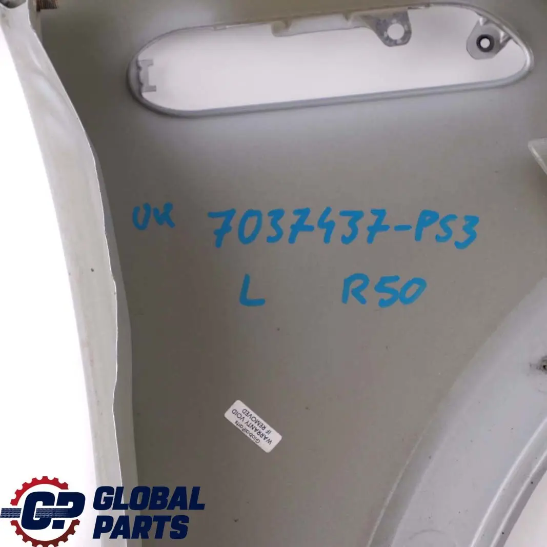Front Left N/S Side Panel Fender Wing Pure Silver 900 to Mini Cooper 3 R50 R52 R53 with Part number 7037437 Mini Cooper 3 R50 R52 R53 Front Left N/S Side Panel Fender Wing Pure Silver 900 - SKU 7037437-PS3 - Part number 7037437