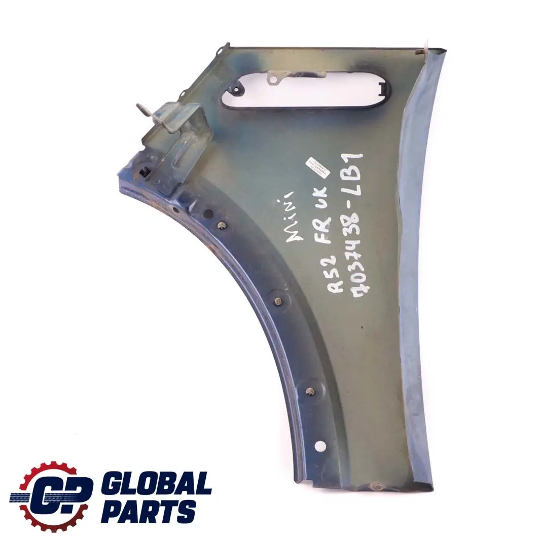 Front Right O/S Side Panel Fender Wing Lightning Blue to Mini Cooper One R50 R52 with Part number 7037438 Mini Cooper One R50 R52 Front Right O/S Side Panel Fender Wing Lightning Blue - SKU 7037438-LB1 - Part number 7037438
