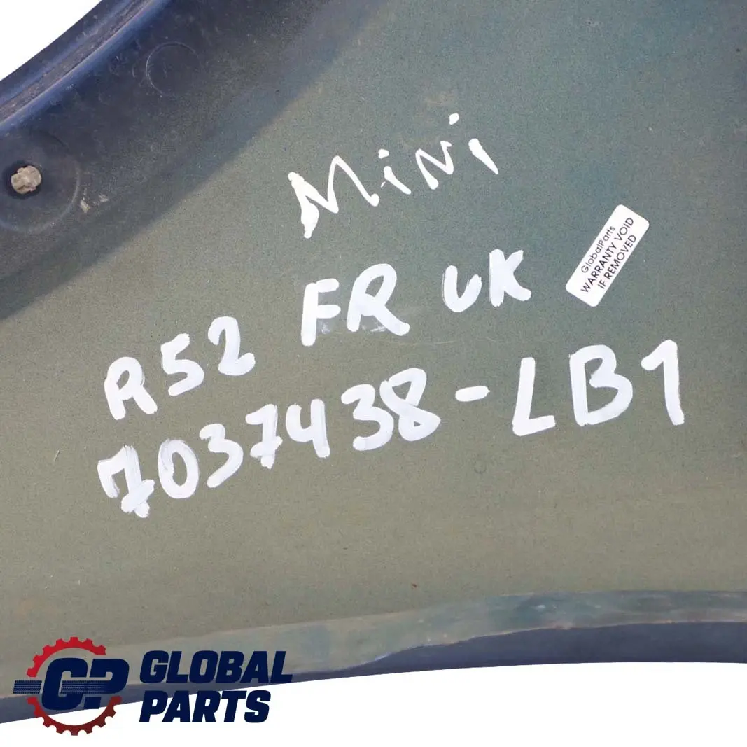 Front Right O/S Side Panel Fender Wing Lightning Blue to Mini Cooper One R50 R52 with Part number 7037438 Mini Cooper One R50 R52 Front Right O/S Side Panel Fender Wing Lightning Blue - SKU 7037438-LB1 - Part number 7037438