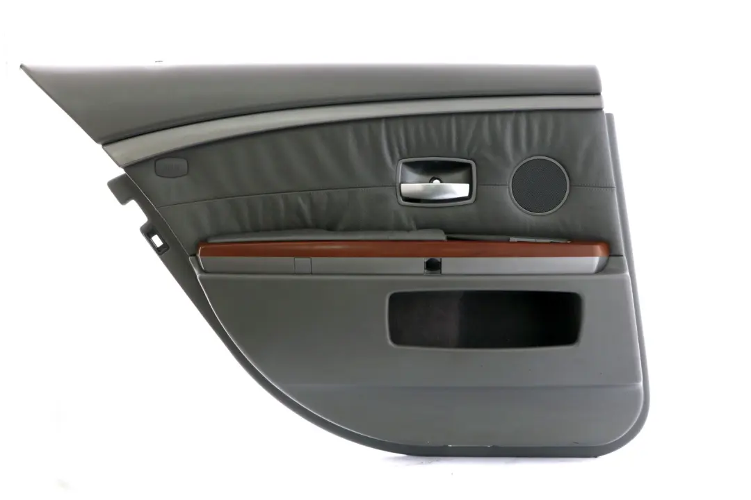 Left N/S Door Card Grey Leather Lining Trim Panel to BMW 7 Series 1 E65 Rear with Part number 7038709 BMW 7 Series 1 E65 Rear Left N/S Door Card Grey Leather Lining Trim Panel - SKU 7038709-1 - Part number 7038709