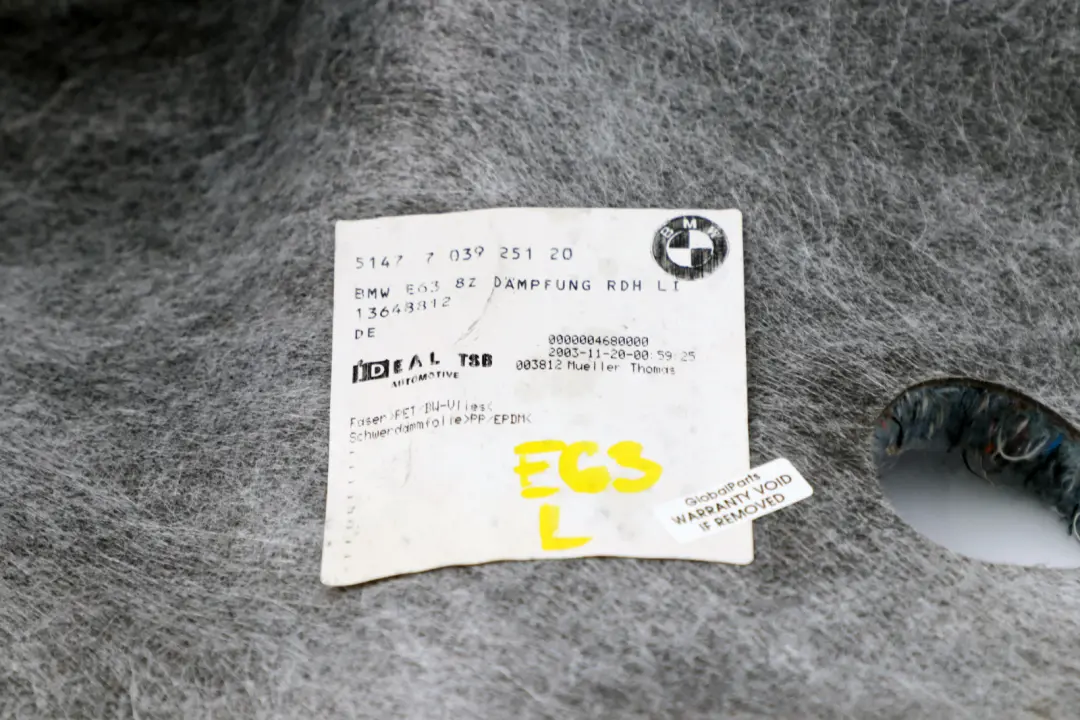 Série 6 E63 E63N LCI Insonorisation Coffre Roue Gauche pour BMW à propos du numéro de pièce 7039251 BMW Série 6 E63 E63N LCI Insonorisation Coffre Roue Gauche - SKU 7039251 - Numéro de pièce 7039251