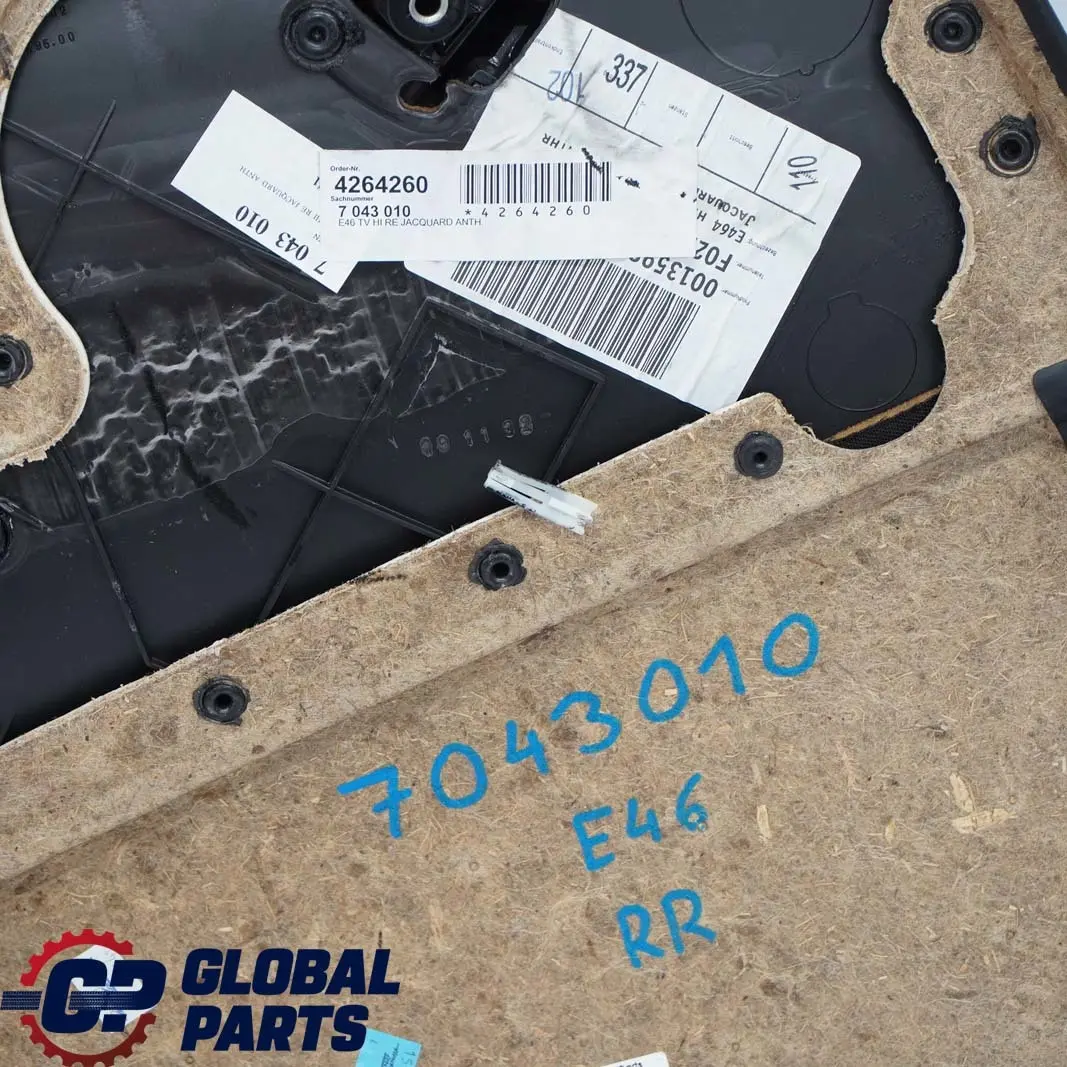 Tapizado Trasero Derecho Tarjeta Puerta Tela Antracita para BMW 3 E46 Berlina Touring con número de pieza 7043010 BMW 3 E46 Berlina Touring Tapizado Trasero Derecho Tarjeta Puerta Tela Antracita - SKU 7043010 - Número de pieza 7043010