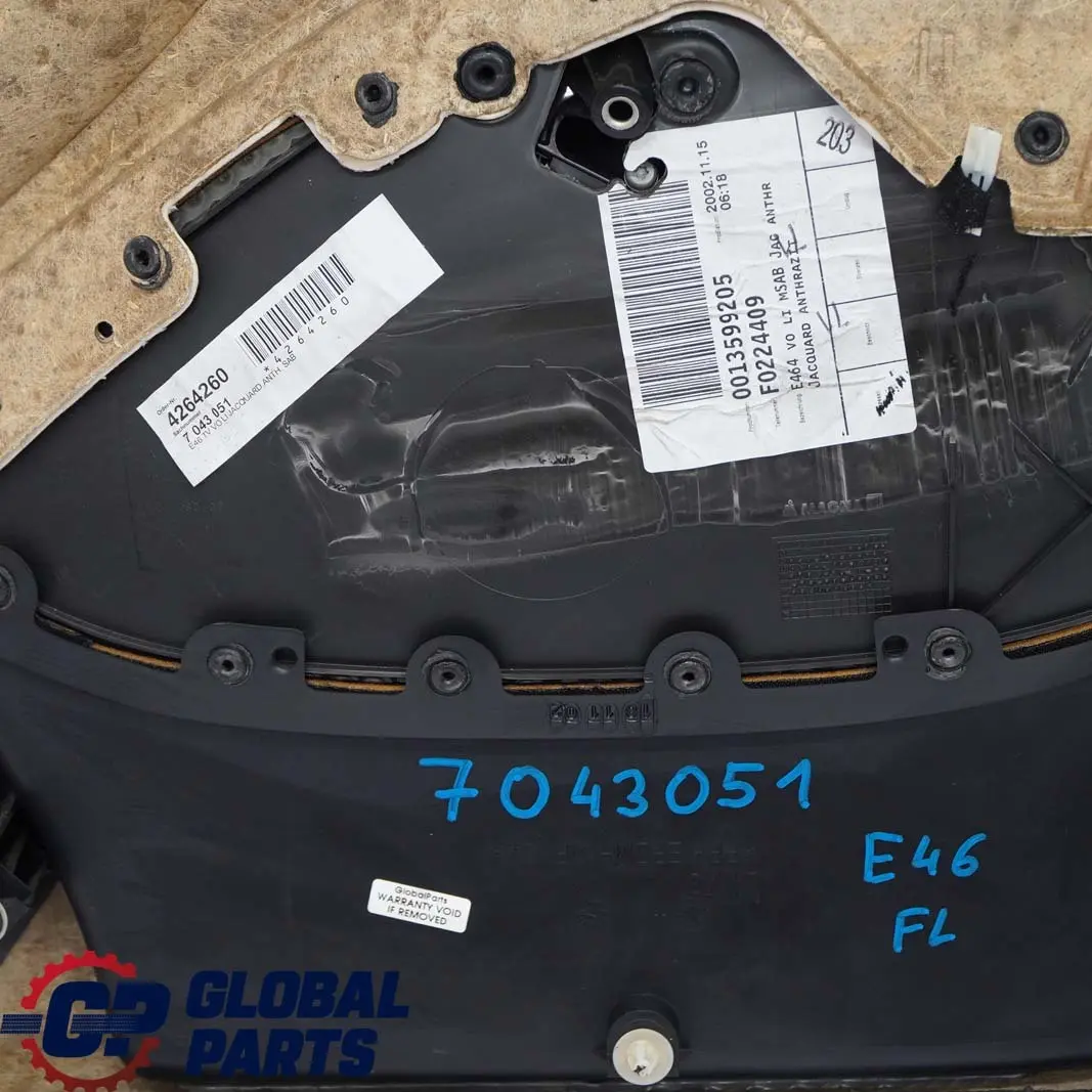 BMW 3 E46 Saloon Touring Front Left N/S Trim Panel Door Card Cloth Anthracite - SKU 7043051 - Part number 7043051