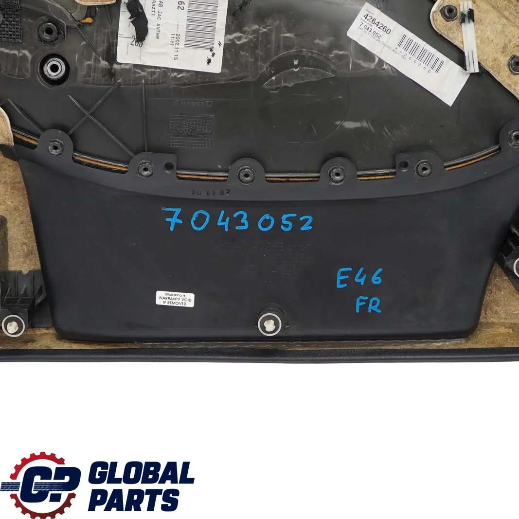 Front Right O/S Trim Panel Door Card Cloth Anthracite to BMW 3 E46 Saloon Touring with Part number 7043052 BMW 3 E46 Saloon Touring Front Right O/S Trim Panel Door Card Cloth Anthracite - SKU 7043052 - Part number 7043052