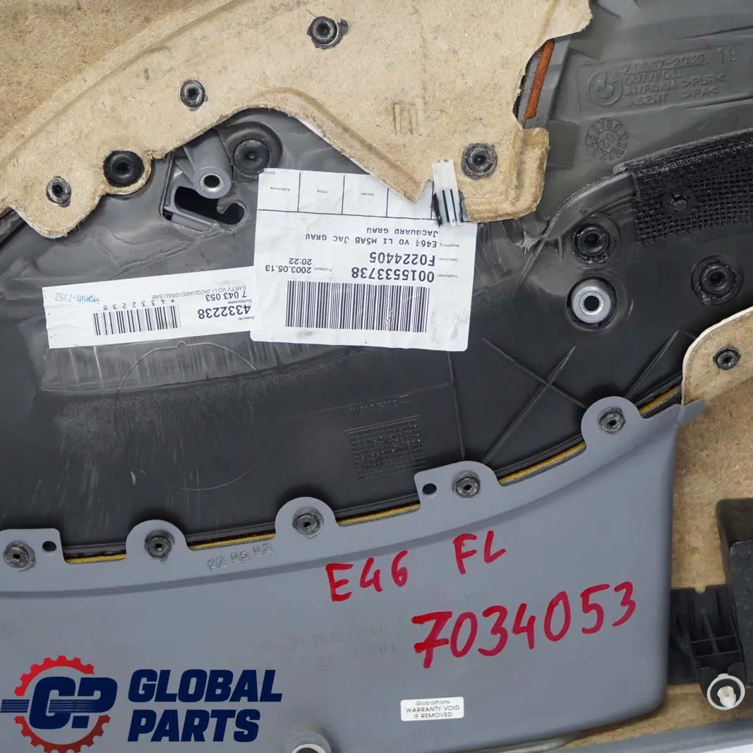 BMW 3 E46 Saloon Touring Front Left N/S Trim Panel Door Card Cloth Fabric Grey - SKU 7043053 - Part number 7043053