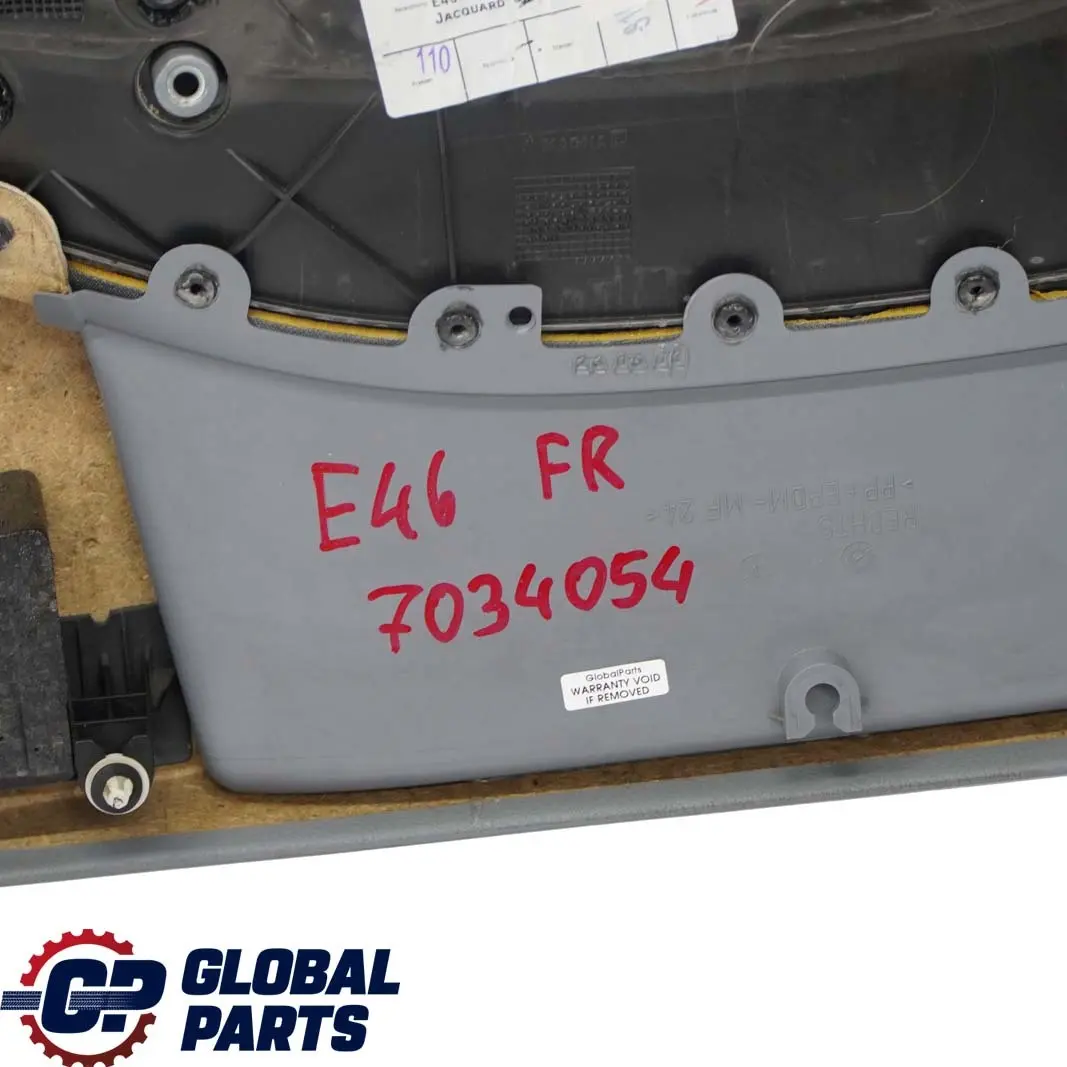 Front Right O/S Trim Panel Door Card Cloth Fabric Grey to BMW 3 E46 Saloon Touring with Part number 7043054 BMW 3 E46 Saloon Touring Front Right O/S Trim Panel Door Card Cloth Fabric Grey - SKU 7043054 - Part number 7043054